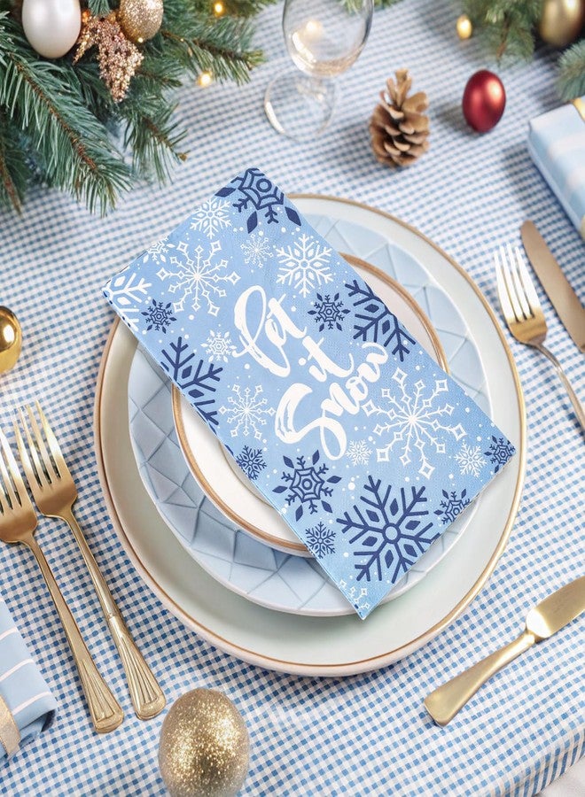 JarThenaAMCS 100Pcs Winter Guest Napkin Blue And White Snowflake Disposable Paper Napkin Guest Dinner Hand Towel For Christmas Party Bathroom Table Decor - Image 4